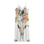 Boho Floral Deer Skull Print Jersey Midi Cami Dress