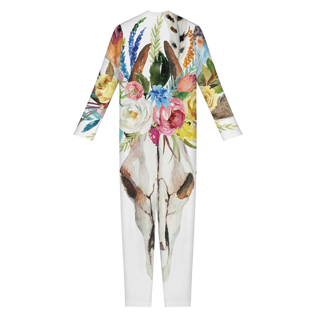 Boho Floral Deer Skull Print Jumpsuit