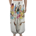 Boho Floral Deer Skull Print Lantern Pants