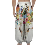Boho Floral Deer Skull Print Lantern Pants
