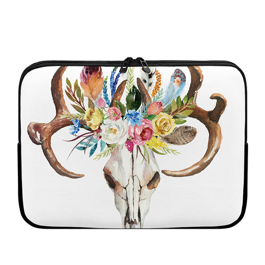 Boho Floral Deer Skull Print Laptop Sleeve