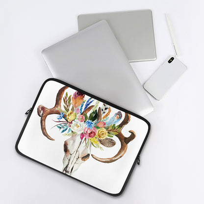 Boho Floral Deer Skull Print Laptop Sleeve