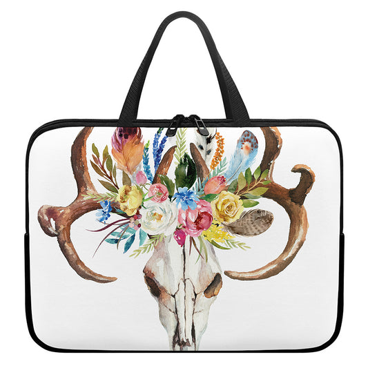 Boho Floral Deer Skull Print Laptop Sleeve With Handle
