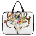 Boho Floral Deer Skull Print Laptop Sleeve With Handle