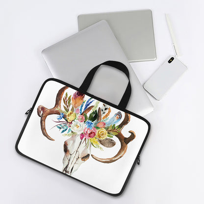 Boho Floral Deer Skull Print Laptop Sleeve With Handle