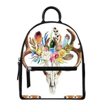 Boho Floral Deer Skull Print Leather Backpack
