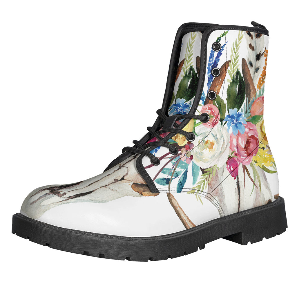 Boho Floral Deer Skull Print Backpack