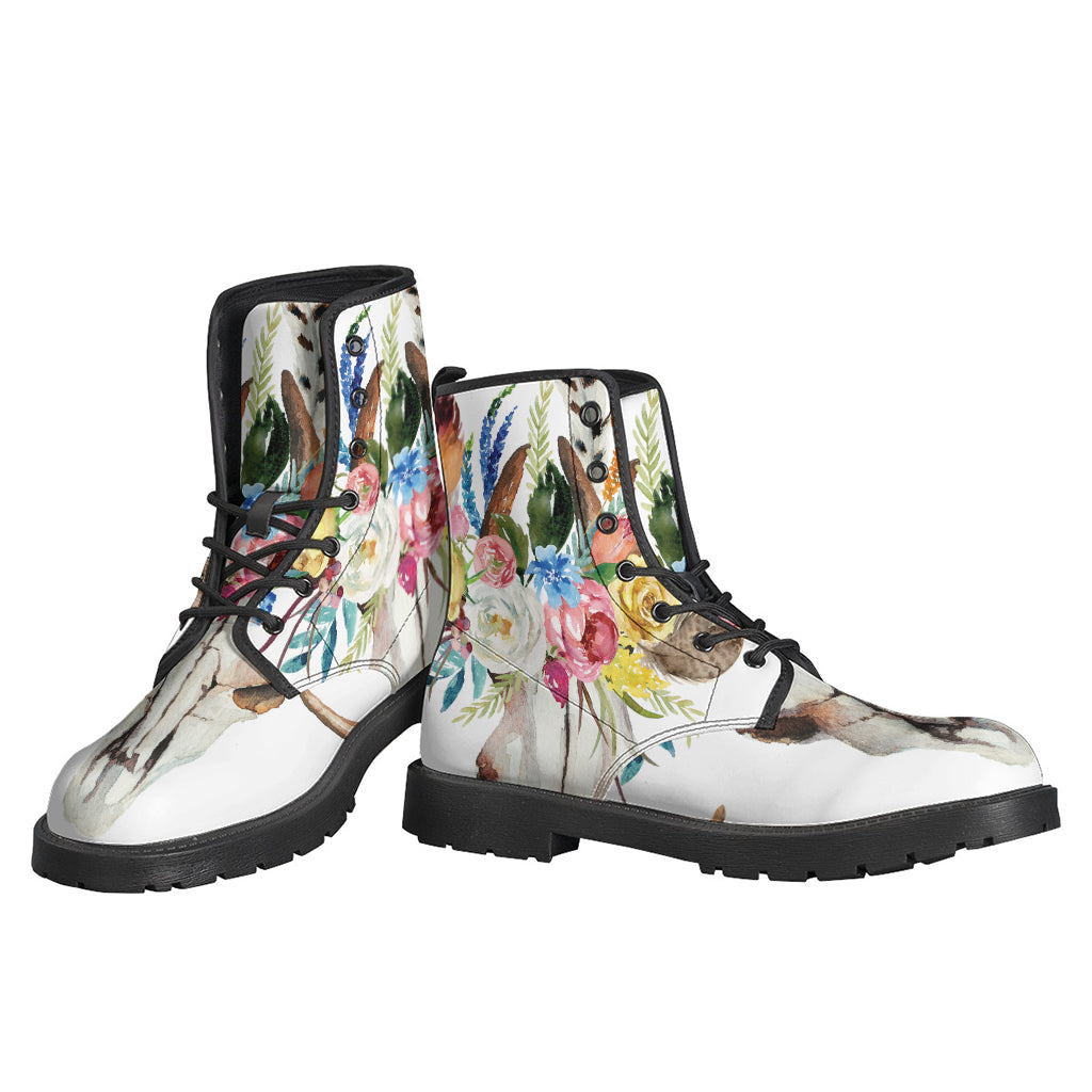 Boho Floral Deer Skull Print Backpack