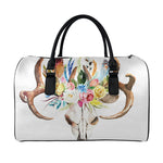 Boho Floral Deer Skull Print Leather Duffle Bag