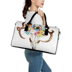 Boho Floral Deer Skull Print Leather Duffle Bag