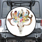 Boho Floral Deer Skull Print Leather Spare Tire Cover