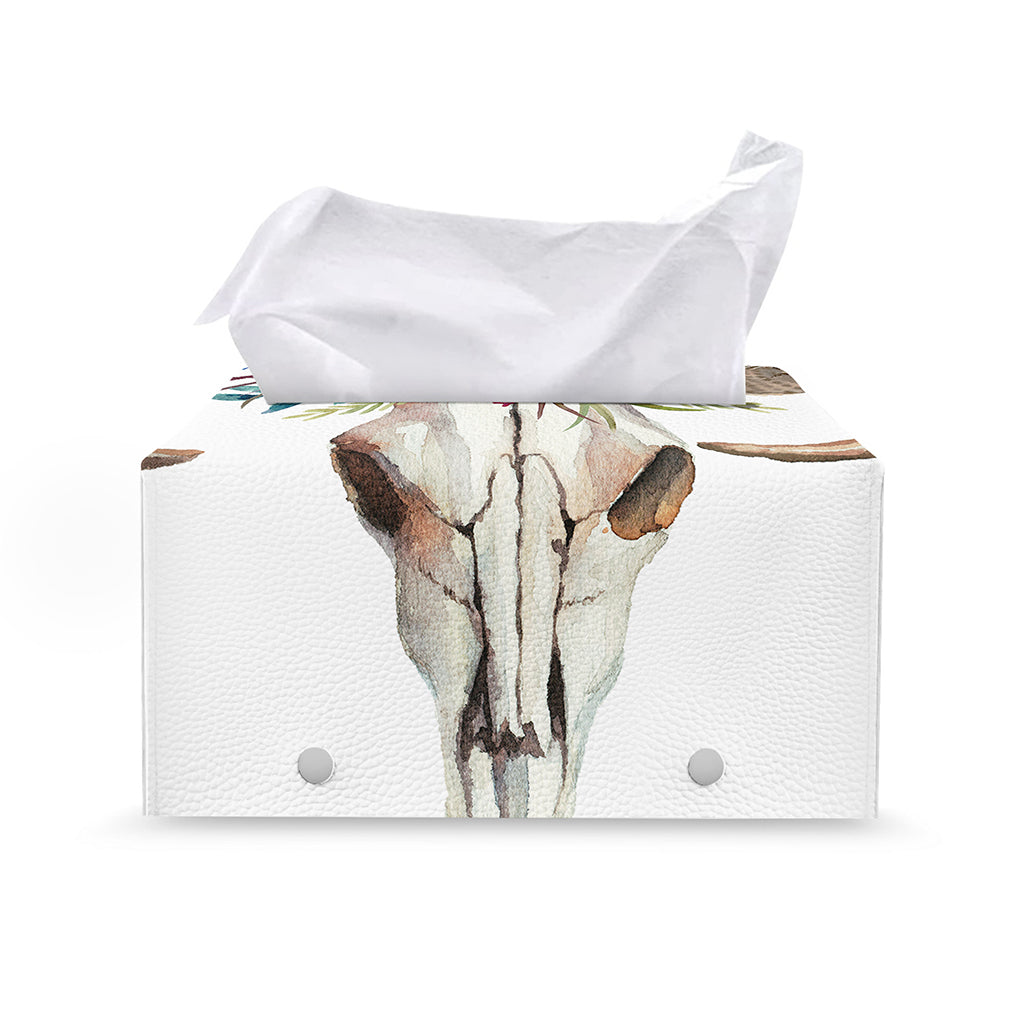 Boho Floral Deer Skull Print Leather Tissue Box Cover