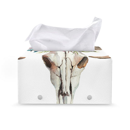 Boho Floral Deer Skull Print Leather Tissue Box Cover