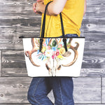 Boho Floral Deer Skull Print Leather Tote Bag