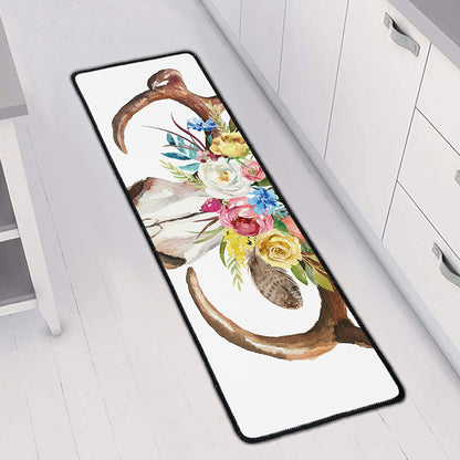 Boho Floral Deer Skull Print Long Kitchen Mat