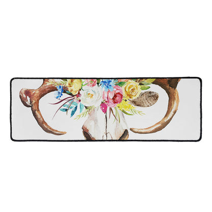 Boho Floral Deer Skull Print Long Kitchen Mat