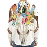 Boho Floral Deer Skull Print Long Sleeve Baseball Jersey