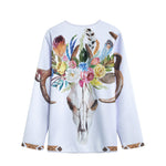 Boho Floral Deer Skull Print Long Sleeve Short Coat
