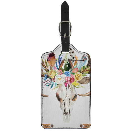 Boho Floral Deer Skull Print Luggage Tag