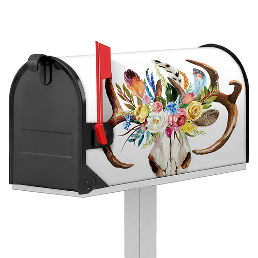 Boho Floral Deer Skull Print Mailbox Cover