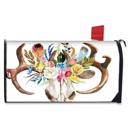 Boho Floral Deer Skull Print Mailbox Cover