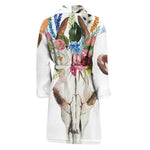 Boho Floral Deer Skull Print Men's Bathrobe