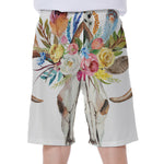Boho Floral Deer Skull Print Men's Beach Shorts