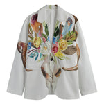 Boho Floral Deer Skull Print Men's Blazer