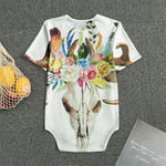 Boho Floral Deer Skull Print Men's Bodysuit