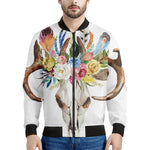 Boho Floral Deer Skull Print Men's Bomber Jacket