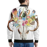Boho Floral Deer Skull Print Men's Bomber Jacket