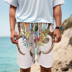 Boho Floral Deer Skull Print Men's Cargo Shorts