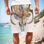 Boho Floral Deer Skull Print Men's Cargo Shorts