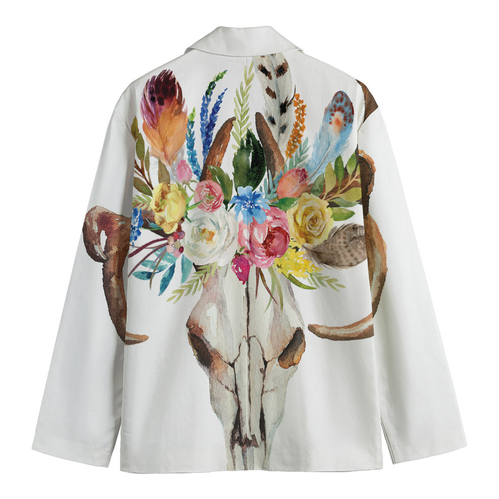 Boho Floral Deer Skull Print Men's Cotton Blazer