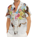 Boho Floral Deer Skull Print Men's Deep V-Neck Shirt