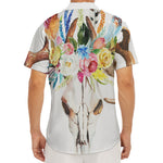 Boho Floral Deer Skull Print Men's Deep V-Neck Shirt