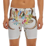 Boho Floral Deer Skull Print Men's Long Boxer Briefs