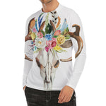 Boho Floral Deer Skull Print Men's Long Sleeve Rash Guard