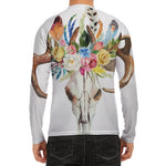 Boho Floral Deer Skull Print Men's Long Sleeve Rash Guard