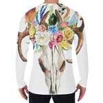 Boho Floral Deer Skull Print Men's Long Sleeve T-Shirt