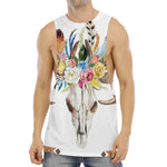 Boho Floral Deer Skull Print Men's Muscle Tank Top