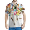 Boho Floral Deer Skull Print Men's Polo Shirt