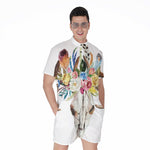 Boho Floral Deer Skull Print Men's Rompers