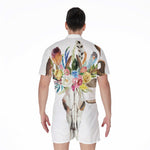 Boho Floral Deer Skull Print Men's Rompers