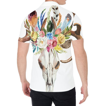 Boho Floral Deer Skull Print Men's Shirt