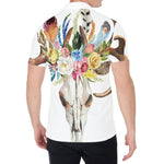 Boho Floral Deer Skull Print Men's Shirt