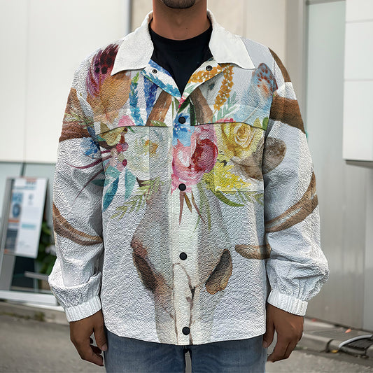 Boho Floral Deer Skull Print Men's Shirt Jacket
