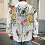 Boho Floral Deer Skull Print Men's Shirt Jacket
