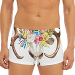 Boho Floral Deer Skull Print Men's Short Boxer Briefs