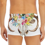 Boho Floral Deer Skull Print Men's Short Boxer Briefs